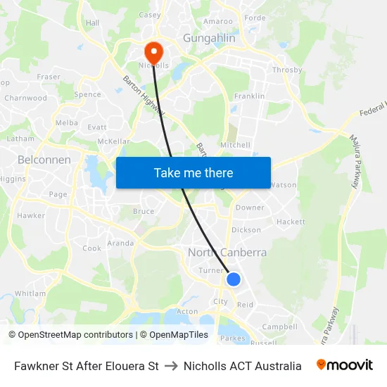 Fawkner St After Elouera St to Nicholls ACT Australia map