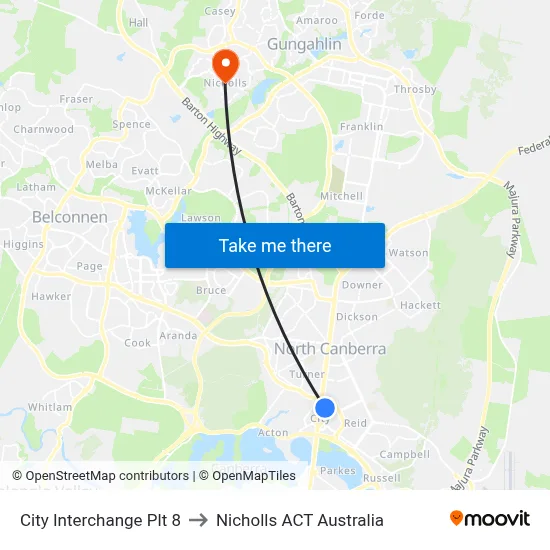 City Interchange Plt 8 to Nicholls ACT Australia map