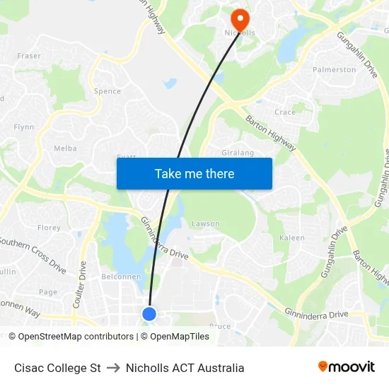 Cisac College St to Nicholls ACT Australia map