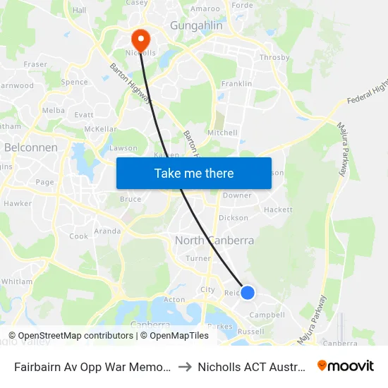 Fairbairn Av Opp War Memorial to Nicholls ACT Australia map