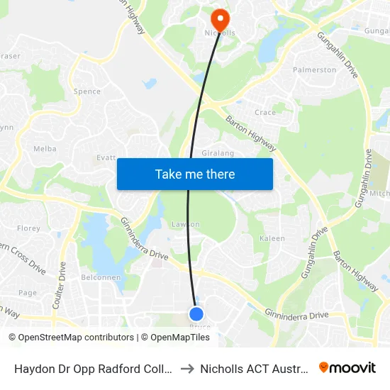 Haydon Dr Opp Radford College to Nicholls ACT Australia map