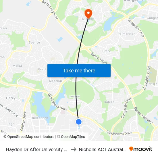Haydon Dr After University Dr to Nicholls ACT Australia map