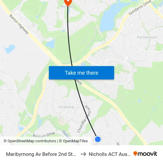 Maribyrnong Av Before 2nd Staaten Cr to Nicholls ACT Australia map