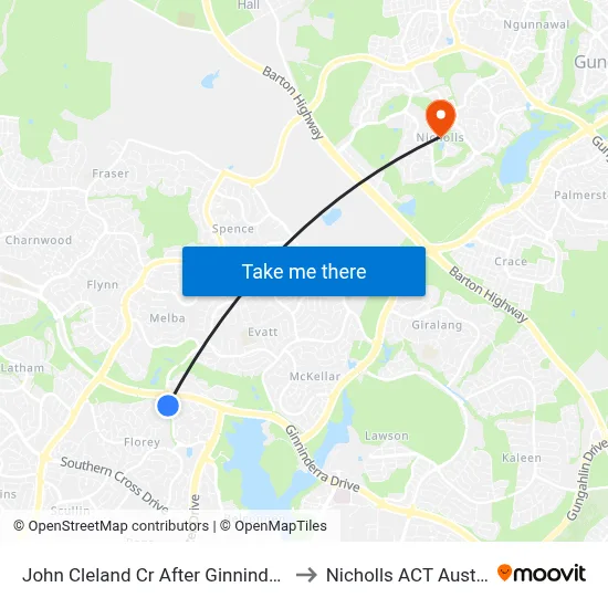 John Cleland Cr After Ginninderra Dr to Nicholls ACT Australia map