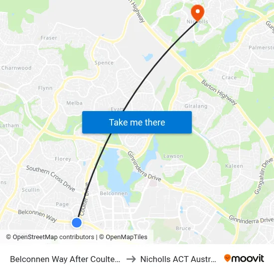 Belconnen Way After Coulter Dr to Nicholls ACT Australia map
