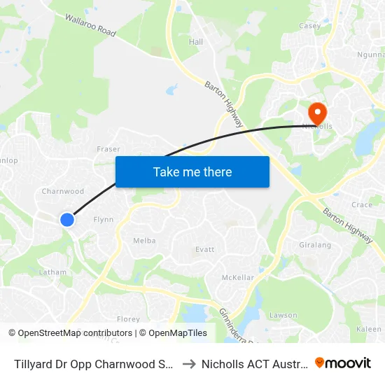 Tillyard Dr Opp Charnwood Shops to Nicholls ACT Australia map