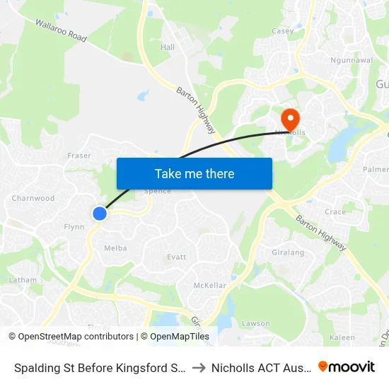 Spalding St Before Kingsford Smith Dr to Nicholls ACT Australia map