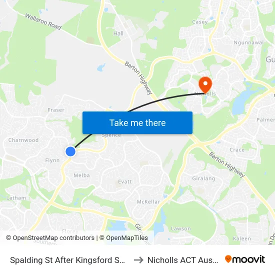 Spalding St After Kingsford Smith Dr to Nicholls ACT Australia map