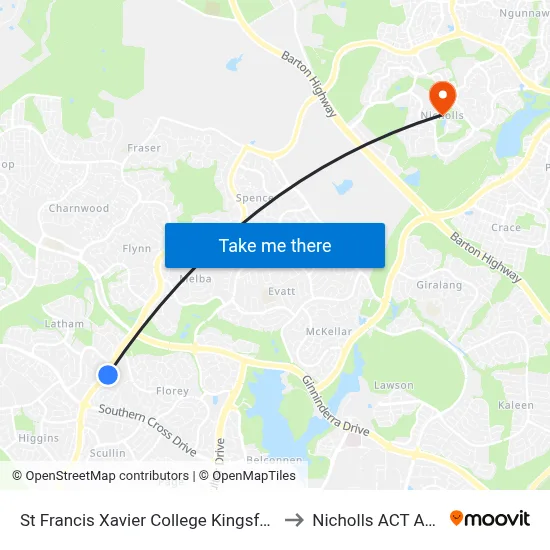 St Francis Xavier College Kingsford Smith Dr to Nicholls ACT Australia map