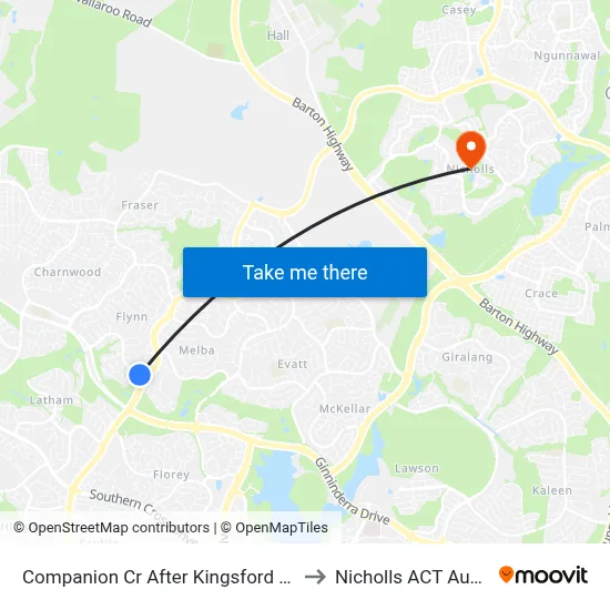 Companion Cr After Kingsford Smith Dr to Nicholls ACT Australia map