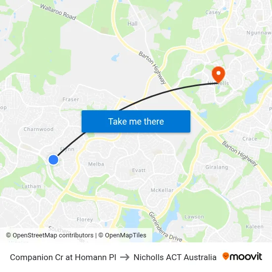 Companion Cr at Homann Pl to Nicholls ACT Australia map