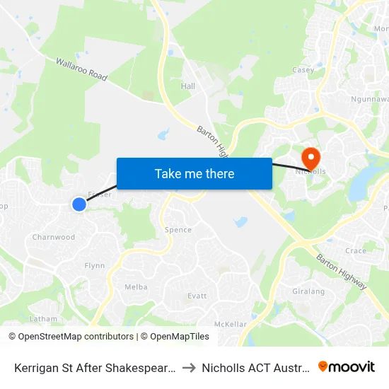 Kerrigan St After Shakespeare Cr to Nicholls ACT Australia map