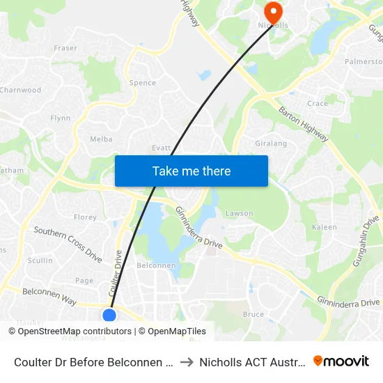 Coulter Dr Before Belconnen Way to Nicholls ACT Australia map