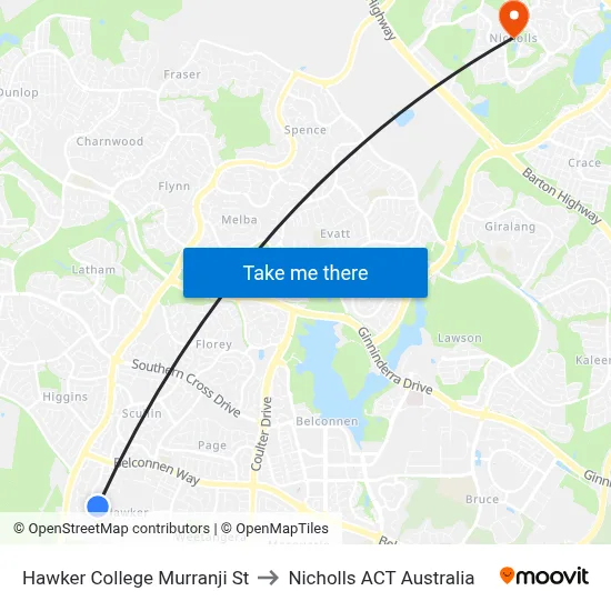 Hawker College Murranji St to Nicholls ACT Australia map