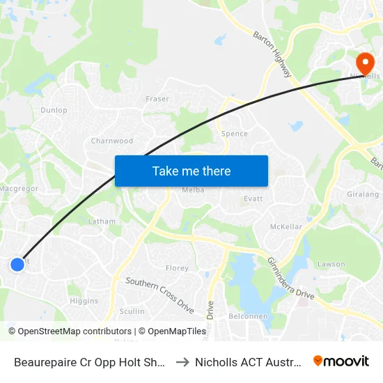 Beaurepaire Cr Opp Holt Shops to Nicholls ACT Australia map