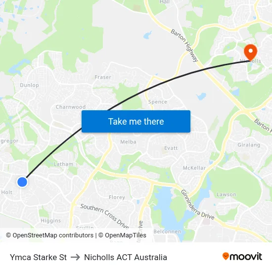 Ymca Starke St to Nicholls ACT Australia map
