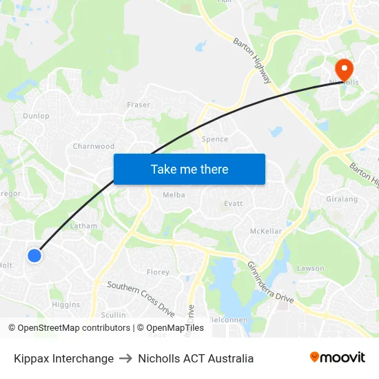 Kippax Interchange to Nicholls ACT Australia map