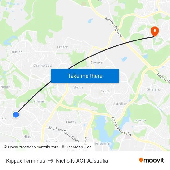 Kippax Terminus to Nicholls ACT Australia map