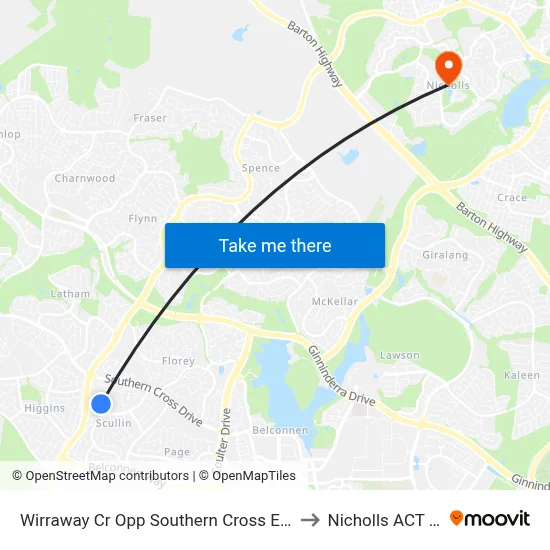 Wirraway Cr Opp Southern Cross Early Childhood Sch to Nicholls ACT Australia map
