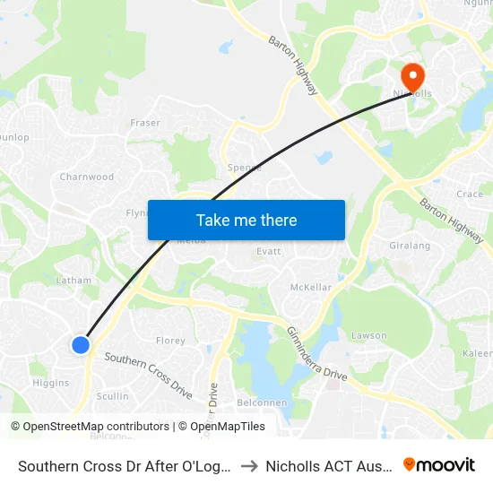 Southern Cross Dr After O'Loghlen St to Nicholls ACT Australia map
