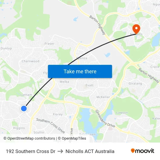 192 Southern Cross Dr to Nicholls ACT Australia map
