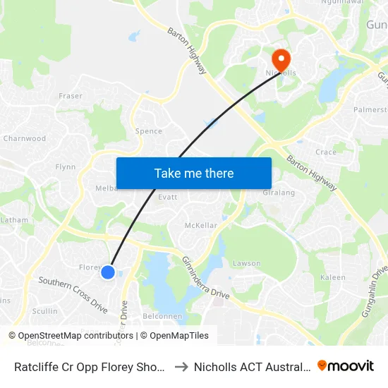 Ratcliffe Cr Opp Florey Shops to Nicholls ACT Australia map