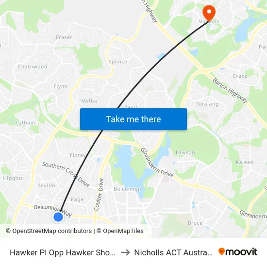 Hawker Pl Opp Hawker Shops to Nicholls ACT Australia map