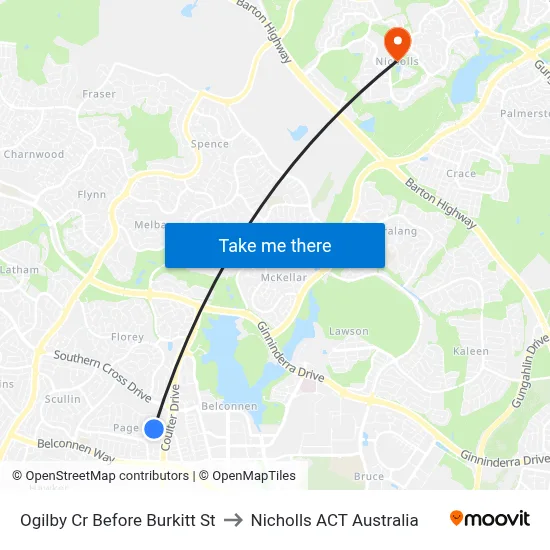 Ogilby Cr Before Burkitt St to Nicholls ACT Australia map