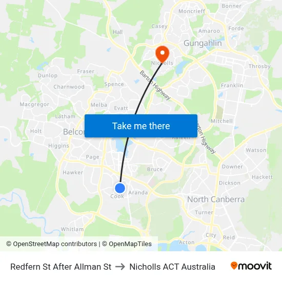 Redfern St After Allman St to Nicholls ACT Australia map