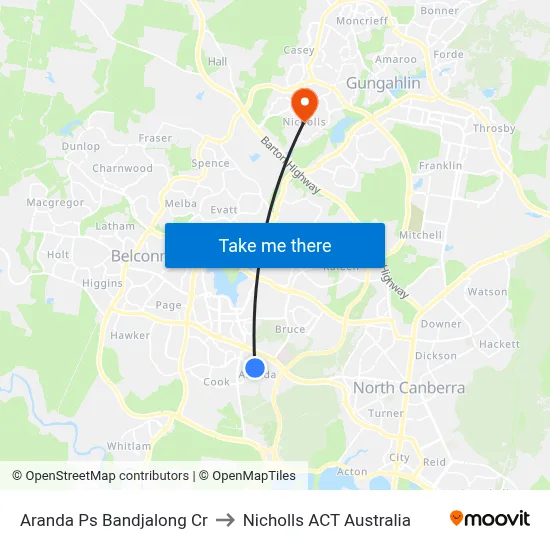 Aranda Ps Bandjalong Cr to Nicholls ACT Australia map