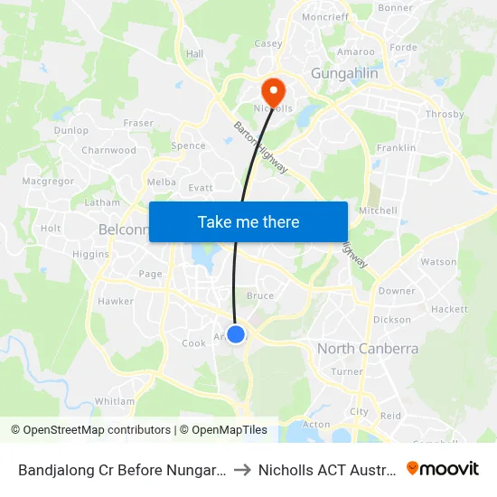 Bandjalong Cr Before Nungara St to Nicholls ACT Australia map