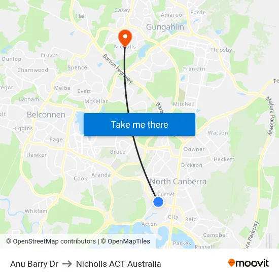 Anu Barry Dr to Nicholls ACT Australia map