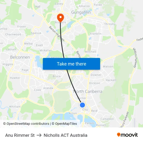 Anu Rimmer St to Nicholls ACT Australia map