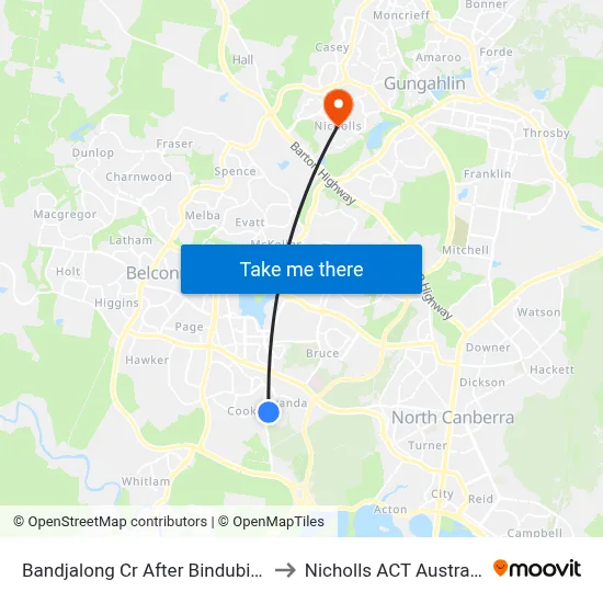 Bandjalong Cr After Bindubi St to Nicholls ACT Australia map