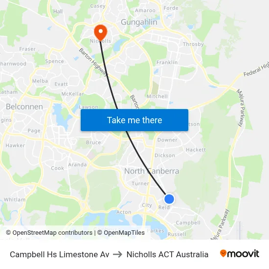 Campbell Hs Limestone Av to Nicholls ACT Australia map