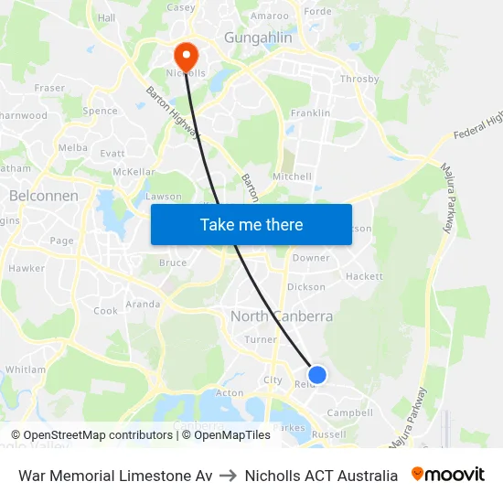 War Memorial Limestone Av to Nicholls ACT Australia map