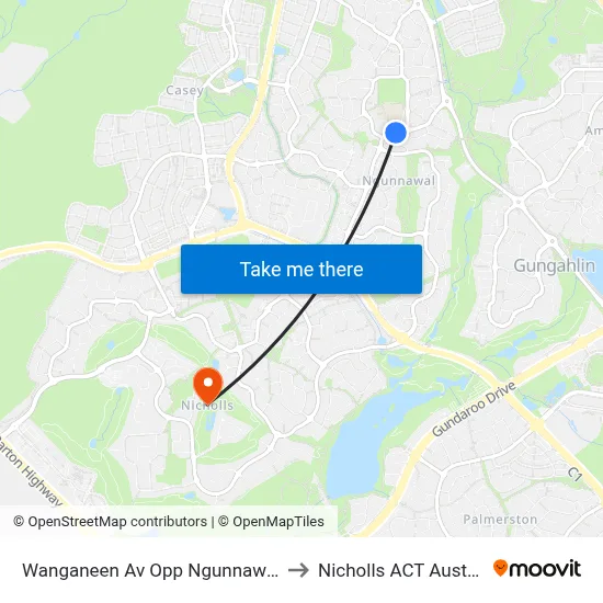 Wanganeen Av Opp Ngunnawal Ps to Nicholls ACT Australia map