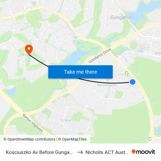 Kosciuszko Av Before Gungahlin Dr to Nicholls ACT Australia map