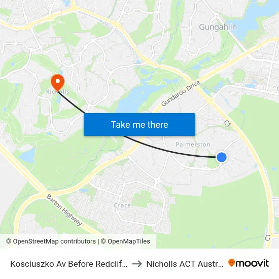 Kosciuszko Av Before Redcliffe St to Nicholls ACT Australia map