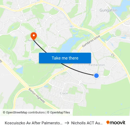 Koscuiszko Av After Palmerston Shops to Nicholls ACT Australia map