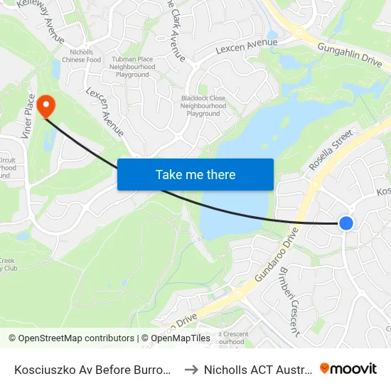Kosciuszko Av Before Burrowa St to Nicholls ACT Australia map