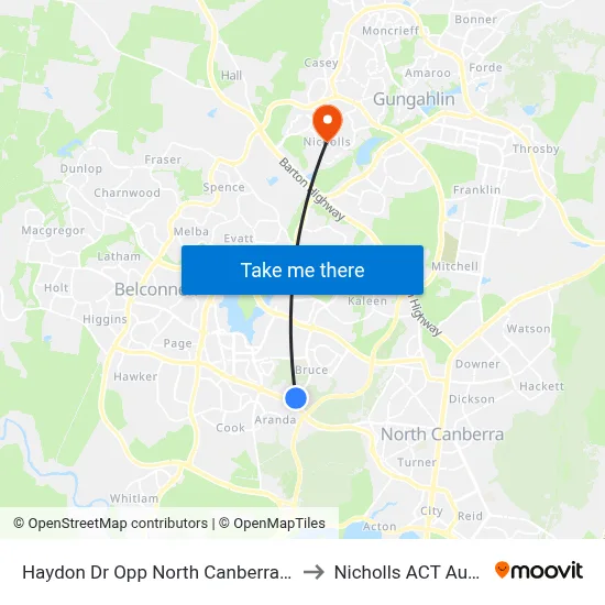 Haydon Dr Opp North Canberra Hospital to Nicholls ACT Australia map