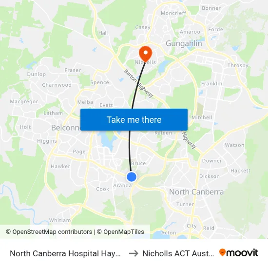 North Canberra Hospital Haydon Dr to Nicholls ACT Australia map