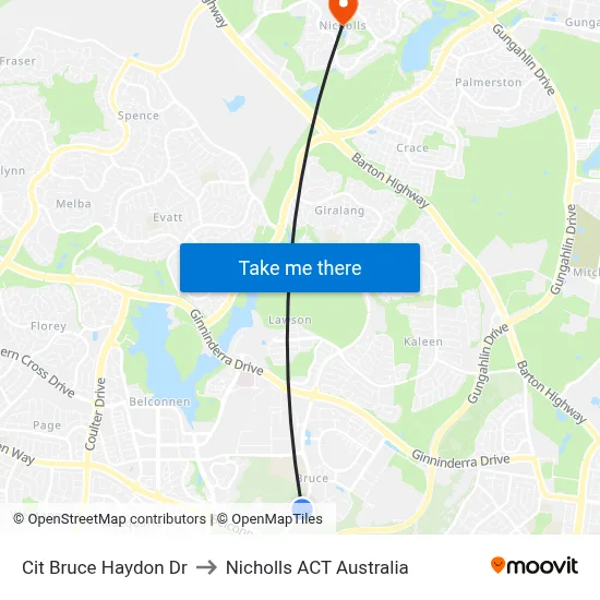 Cit Bruce Haydon Dr to Nicholls ACT Australia map
