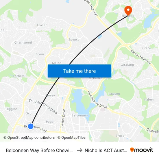 Belconnen Way Before Chewings St to Nicholls ACT Australia map