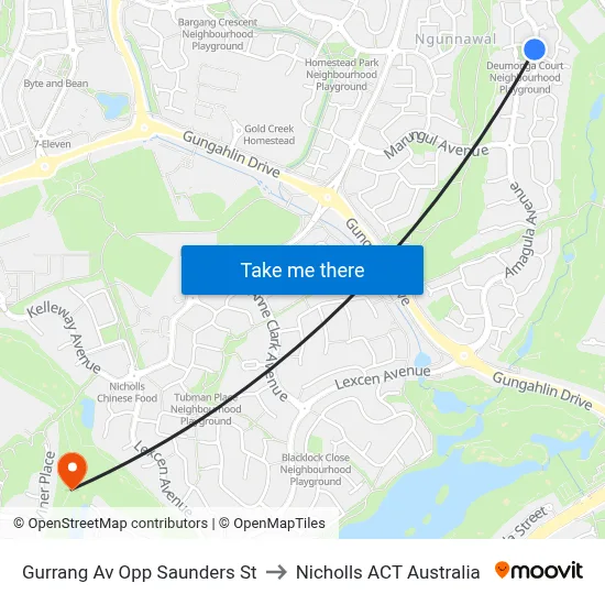 Gurrang Av Opp Saunders St to Nicholls ACT Australia map