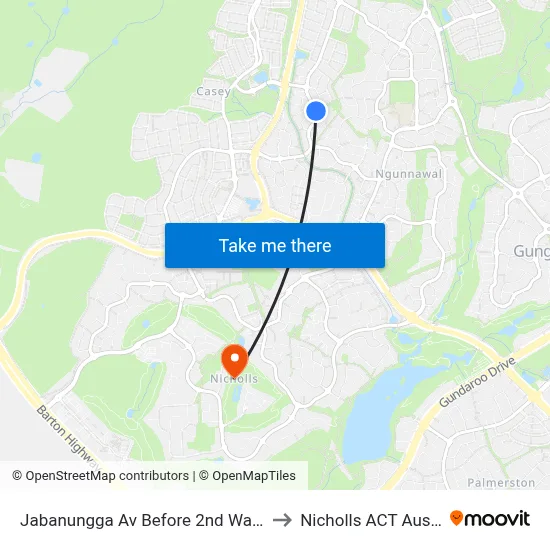 Jabanungga Av Before 2nd Warabin Cr to Nicholls ACT Australia map