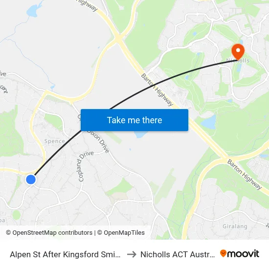 Alpen St After Kingsford Smith Dr to Nicholls ACT Australia map
