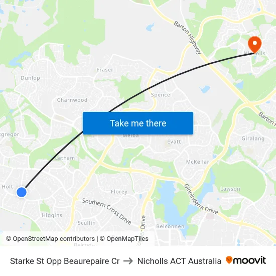 Starke St Opp Beaurepaire Cr to Nicholls ACT Australia map