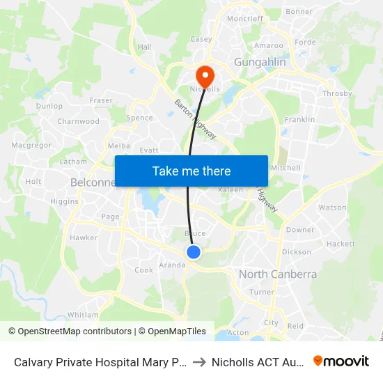 Calvary Private Hospital Mary Potter Cct to Nicholls ACT Australia map